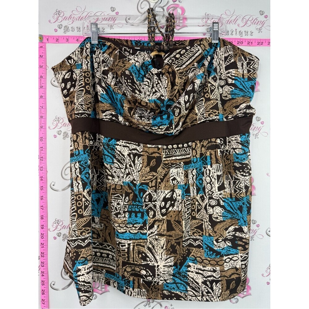 MXM tank top tiki wooden halter Brown, Blue & Beige Printed Halter Tank Top